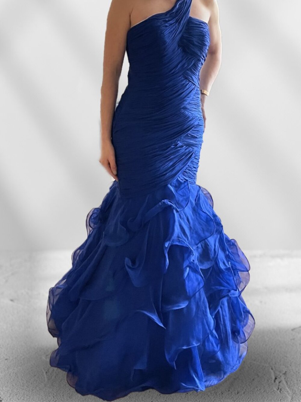 Jovani royal blue One-Shoulder Ruffled Mermaid Gown size 6